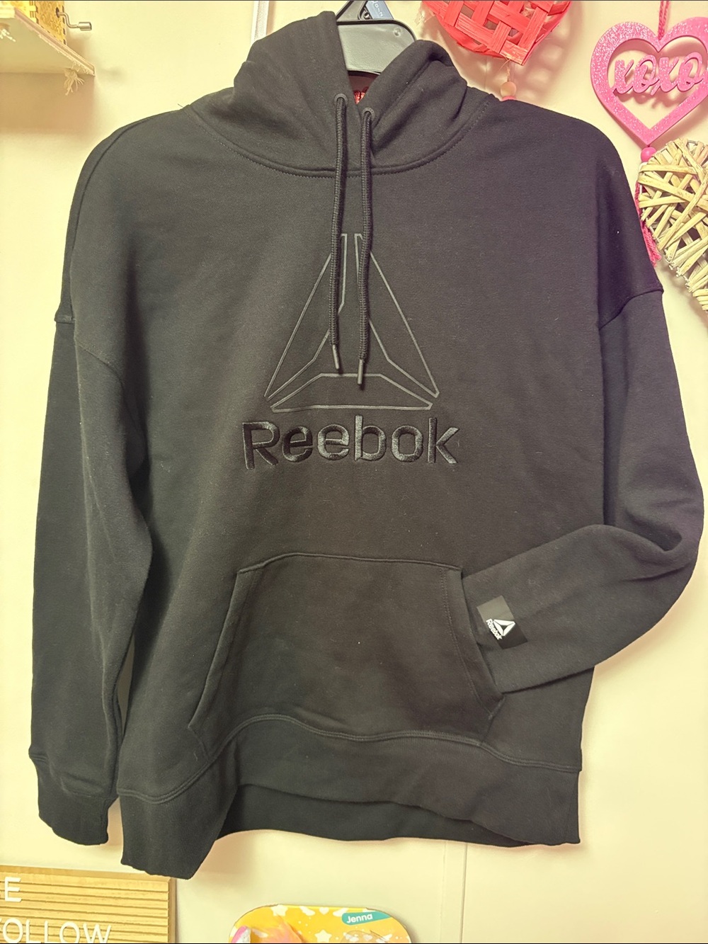 Reebok Black Women's Crewneck Hoodie with Raised Logo